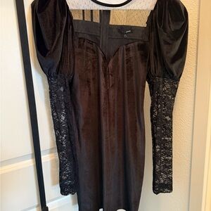 Fashion Nova Black Velvet and Lace Long Sleeve Dress
